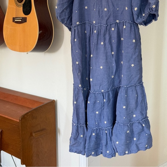 Harper Sage Secret Garden Dress puff Sleeves daisy & polka dot blue maxi dress - Picture 6 of 9